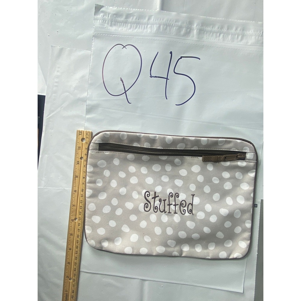Thirty One Gifts Stuffed Polka Dot‎ Cosmetic Bag Pouch Zipper Tan White